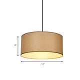 Simple Beige Fabric Drum Pendant Led Ceiling Light Fixture 12’/16’/19.5’ Dia