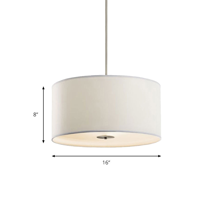 Contemporary White Fabric Led Cylinder Pendant Lamp - 16’/19.5’/23.5’ Dia