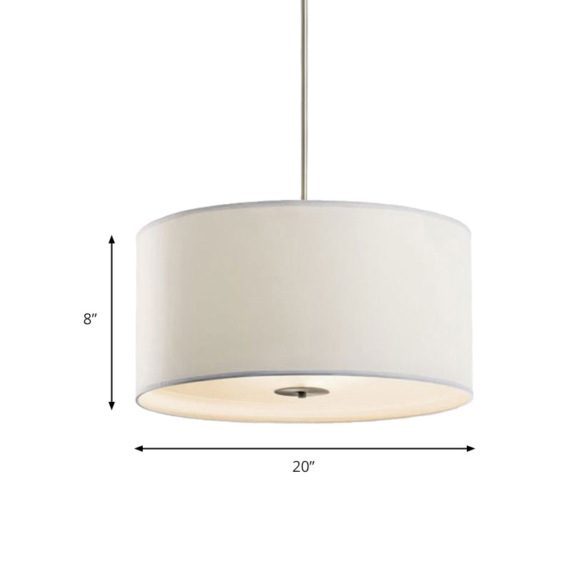 Contemporary White Fabric Led Cylinder Pendant Lamp - 16’/19.5’/23.5’ Dia