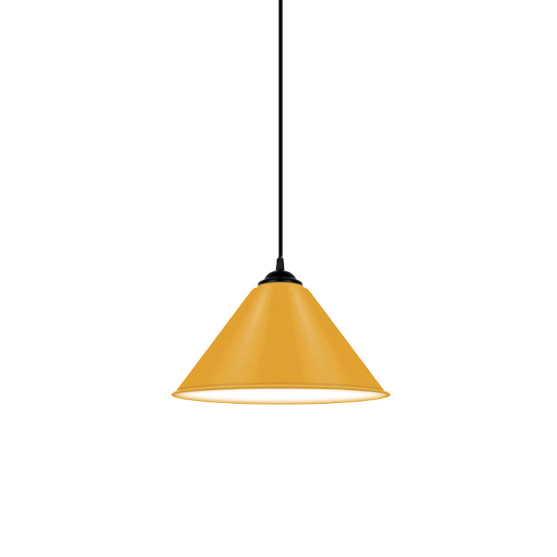 Modern Metal Cone Hanging Light - 1 Pink/Yellow/Green Pendant 12/14/16 Diameter