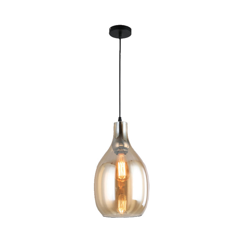 Modern Blue/Amber Glass Pendant Lamp - Stylish Nickel Hanging Light For Bedroom