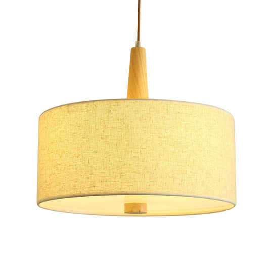 Nordic Fabric Drum Pendant Light For Dining Room - Flaxen 1-Light Hanging Ceiling Fixture
