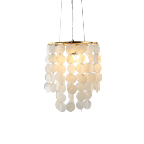Modern Led Pendant Ceiling Light With White Shell Wind Chime Design For Bedroom