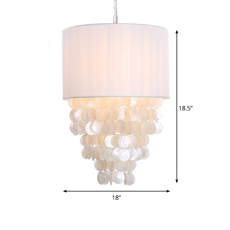 Modern Shell Hanging Pendant Lamp - 12’’/18’’ Dia Drum Light Kit 4 Lights White