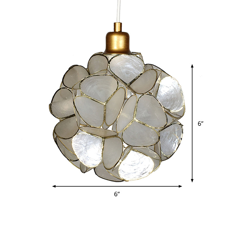 Modern Shell Globe Pendant: Elegant 1-Light Hanging Ceiling Fixture In White/Beige