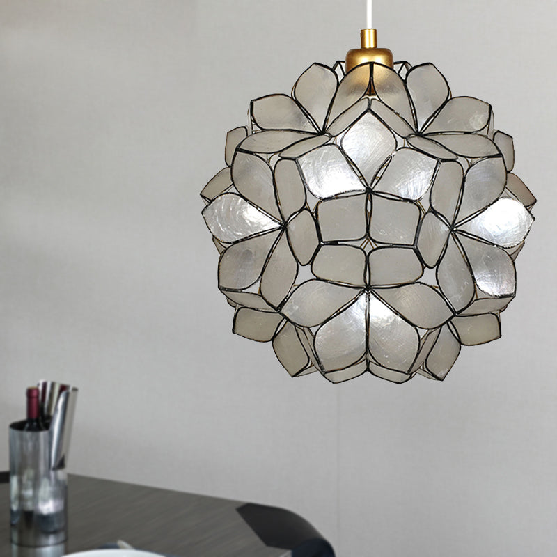 Modern Shell Pendant Light - Globe Suspension White/Beige 1-Light White / A