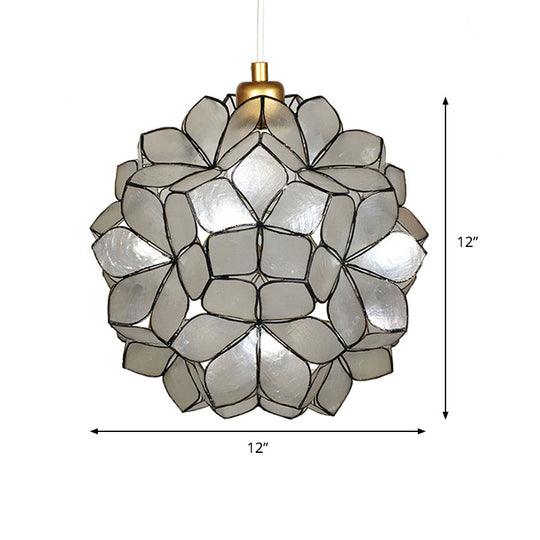 Modern Shell Globe Pendant: Elegant 1-Light Hanging Ceiling Fixture In White/Beige