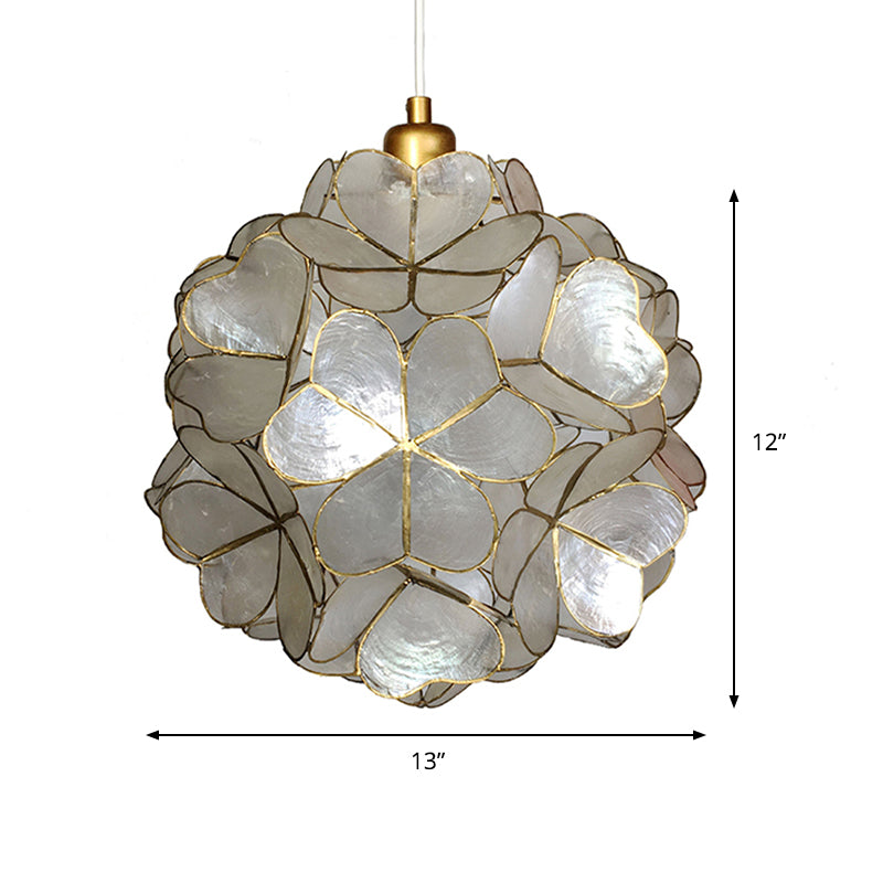 Modern Shell Globe Pendant: Elegant 1-Light Hanging Ceiling Fixture In White/Beige