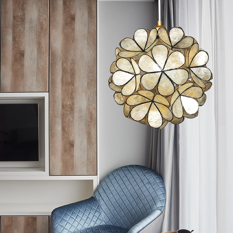 Modern Shell Pendant Light - Globe Suspension White/Beige 1-Light Beige / D