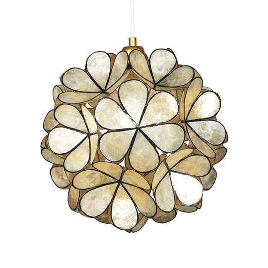 Modern Shell Globe Pendant: Elegant 1-Light Hanging Ceiling Fixture In White/Beige