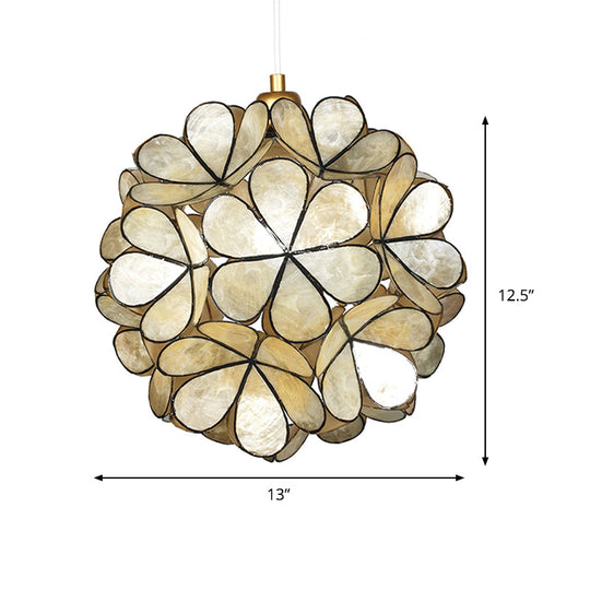 Modern Shell Globe Pendant: Elegant 1-Light Hanging Ceiling Fixture In White/Beige