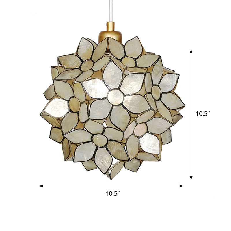 Modern Shell Globe Pendant: Elegant 1-Light Hanging Ceiling Fixture In White/Beige