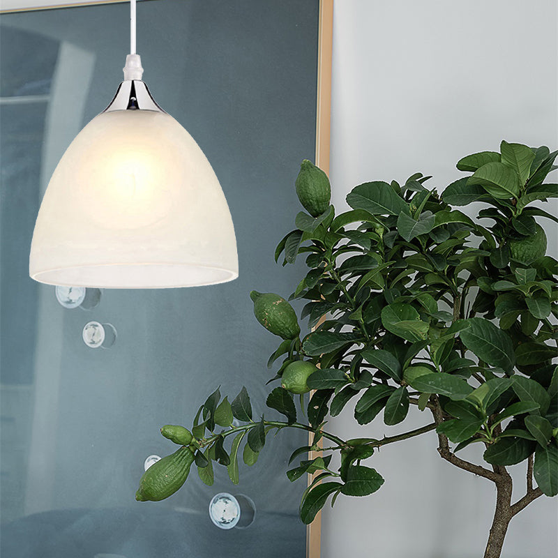 Modernist Nickel Pendant Light With White Glass Shade For Kitchen