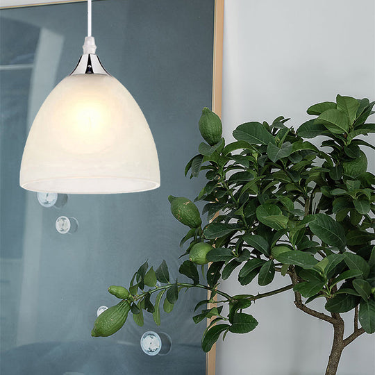 Modernist Nickel Pendant Light With White Glass Shade For Kitchen