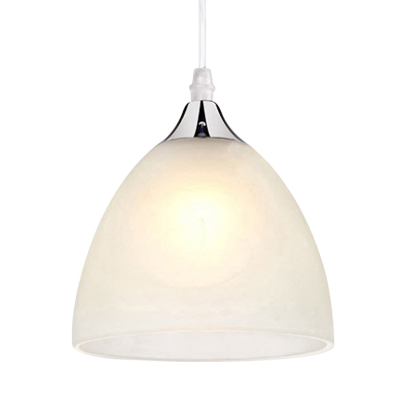Modernist Nickel Pendant Light With White Glass Shade For Kitchen
