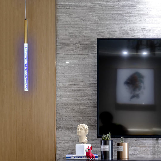 Modern Bubble Crystal Pendant Light - Linear Design Gold Finish Warm/White/Purple Ideal For Bars