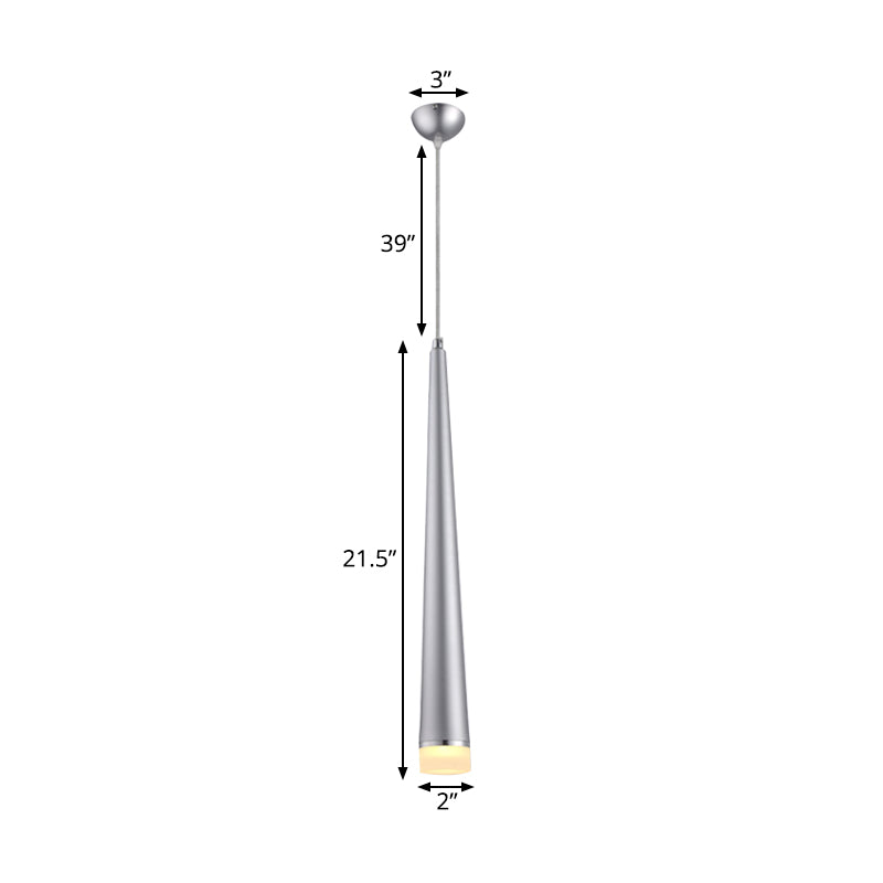 Modern Tapered Ceiling Light: Gray/Red Led Metal Pendant Fixture For Living Room In