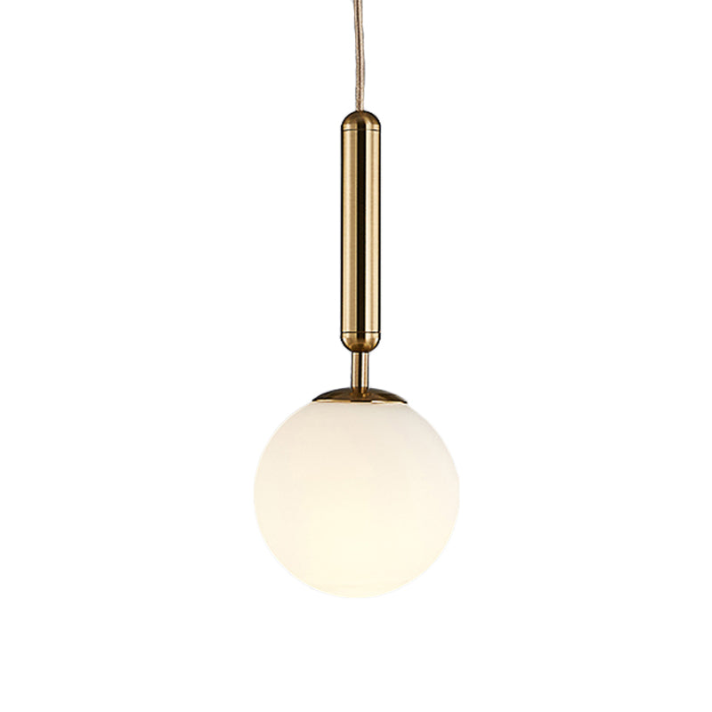 Post-Modern Gold Kitchen Pendant Light With White Glass Shade - 1-Light Kit 6/8/10 Wide