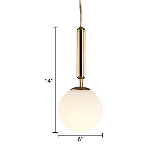 Post-Modern Gold Kitchen Pendant Light With White Glass Shade - 1-Light Kit 6/8/10 Wide