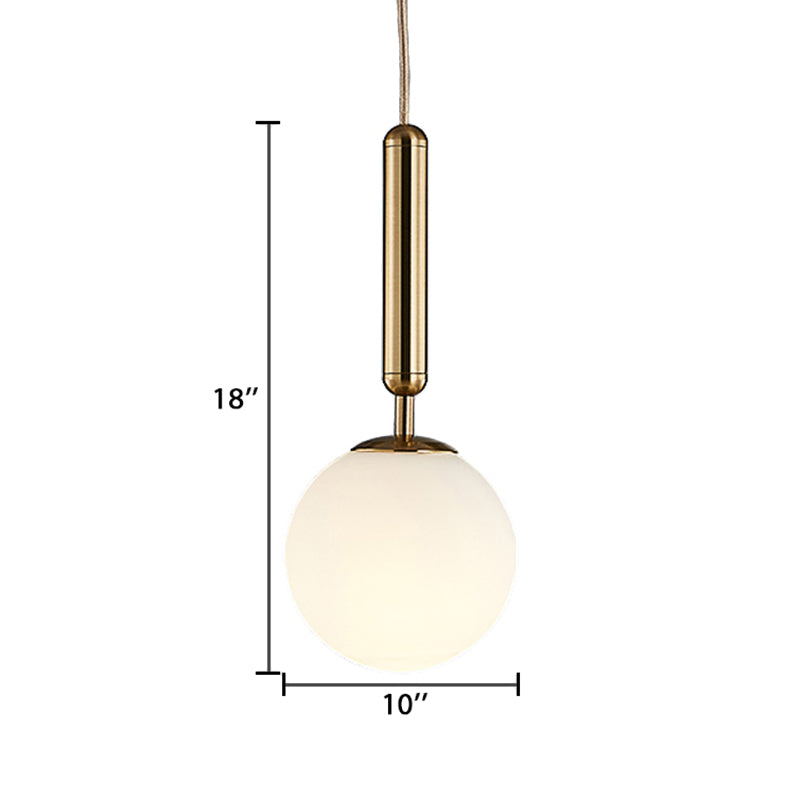 Post-Modern Gold Kitchen Pendant Light With White Glass Shade - 1-Light Kit 6/8/10 Wide
