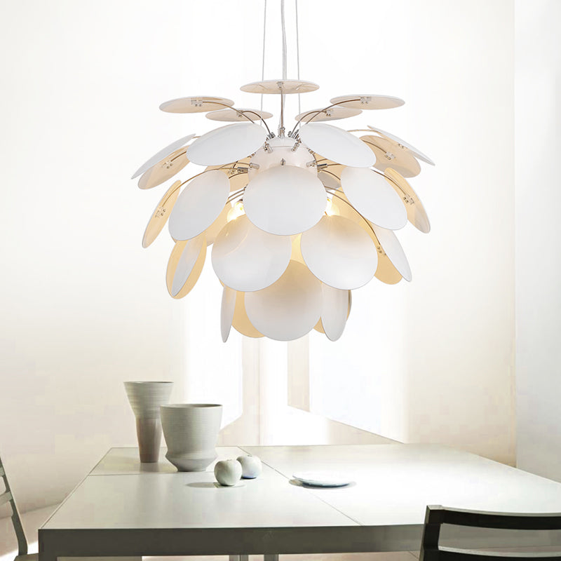 Contemporary Pinecone Ceiling Light With Metallic Finish And 1 White Pendant Lamp (21.5/25.5 W)