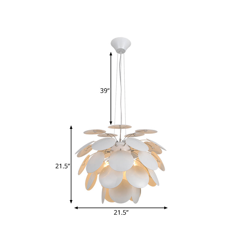 Contemporary Pinecone Ceiling Light With Metallic Finish And 1 White Pendant Lamp (21.5/25.5 W)