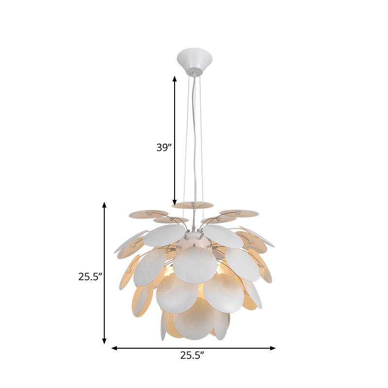 Contemporary Pinecone Ceiling Light With Metallic Finish And 1 White Pendant Lamp (21.5/25.5 W)