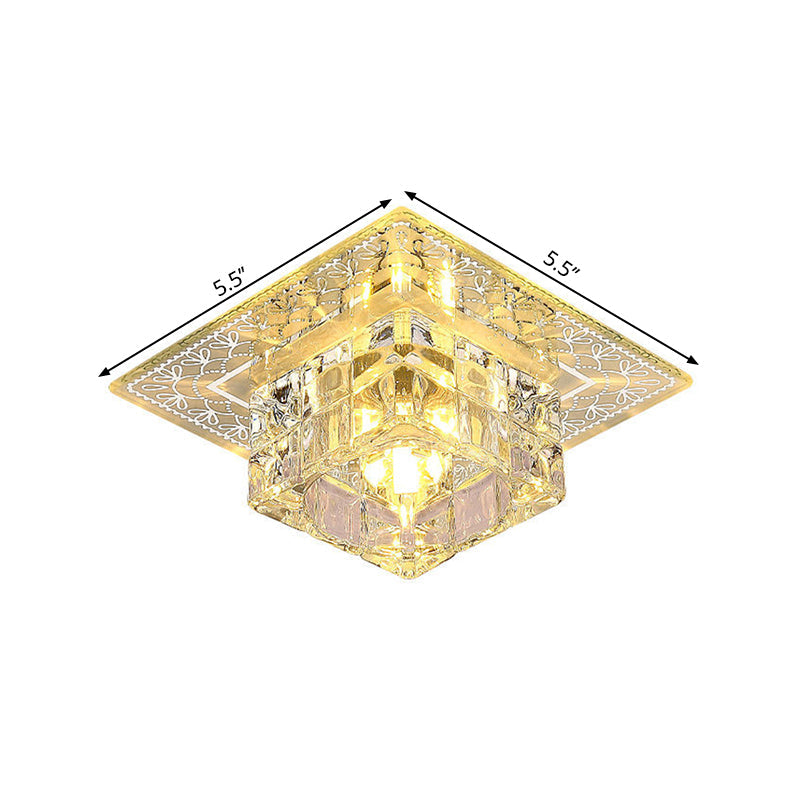 Contemporary Led Flush Mount Lamp With Clear Crystal Shade - Chrome Ceiling Fixture