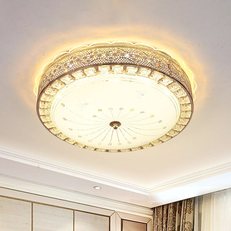 Modern Gold Crystal Led Flush Mount Ceiling Light Fixture - Contemporary Bowl Shape With Beveled