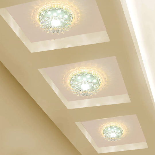 Bloom Flush Mount Lamp - 7’/9’ Minimal Clear Crystal Led White Close To Ceiling Lighting For