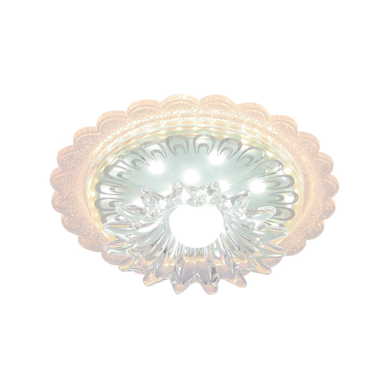 Bloom Flush Mount Lamp - 7’/9’ Minimal Clear Crystal Led White Close To Ceiling Lighting For