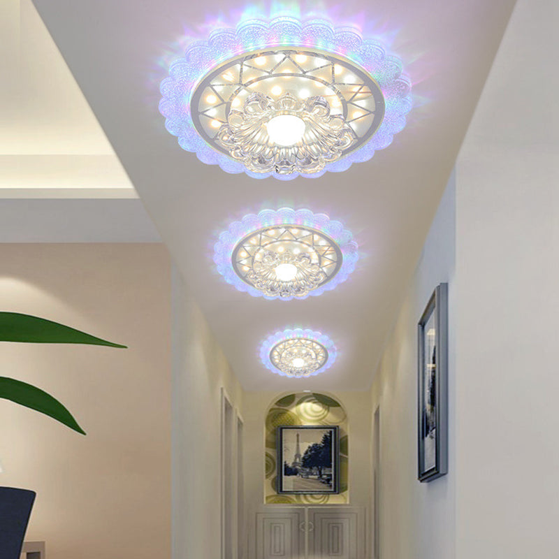 Bloom Flush Mount Lamp - 7’/9’ Minimal Clear Crystal Led White Close To Ceiling Lighting For