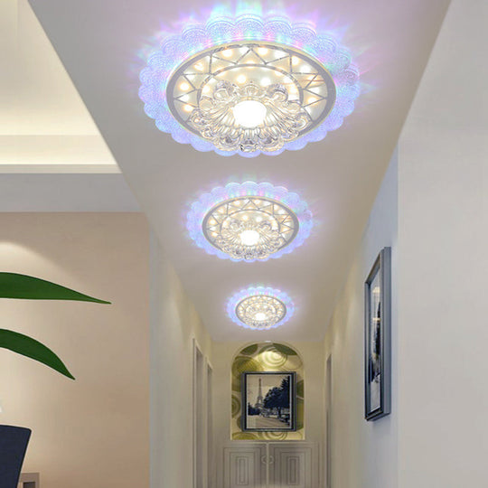 Bloom Flush Mount Lamp - 7’/9’ Minimal Clear Crystal Led White Close To Ceiling Lighting For