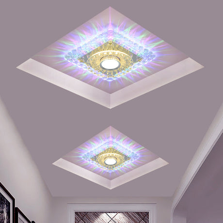 Led Crystal Flush Mount Light Fixture In Chrome For Corridor - Round/Square Design