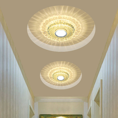 Led Crystal Flush Mount Light Fixture In Chrome For Corridor - Round/Square Design