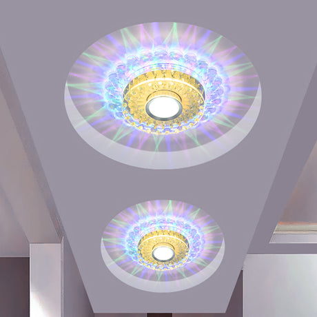 Led Crystal Flush Mount Light Fixture In Chrome For Corridor - Round/Square Design