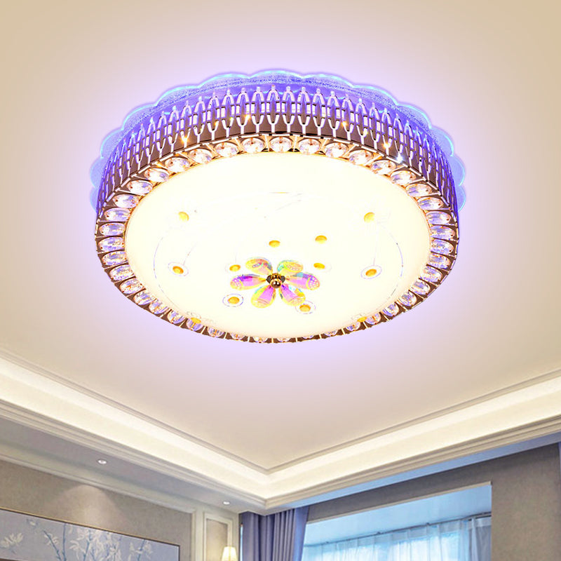 Opal Glass Bowl Flush Mount Light With Simple Gold Floral Pattern Led Close To Ceiling Lamp In