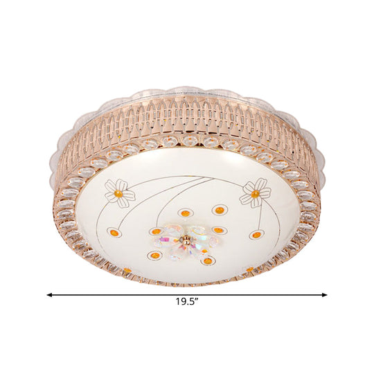 Opal Glass Bowl Flush Mount Light With Simple Gold Floral Pattern Led Close To Ceiling Lamp In