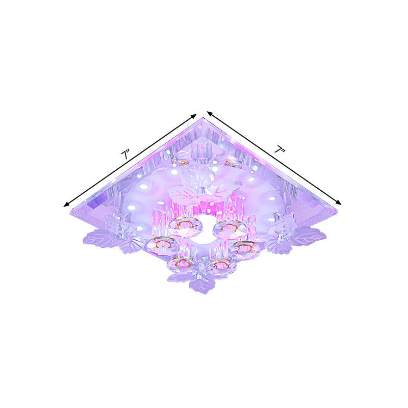 Clear Crystal Led Flush Mount Ceiling Light With Leaf Deco In Warm/White - 7’/9.5’ Width For