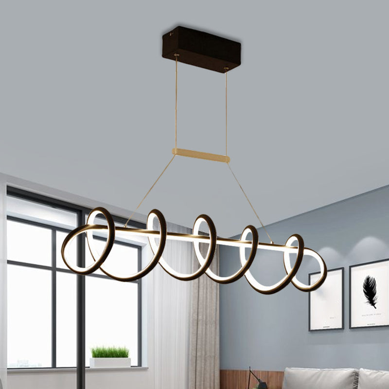 Minimalist Black/White Led Ceiling Light For Dining Room: Twisted Metallic Island Lighting