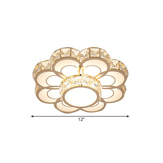 Beveled Crystal Flower Ceiling Light: Simple Led Flush Mount Fixture - 10’/12’ Width Gold