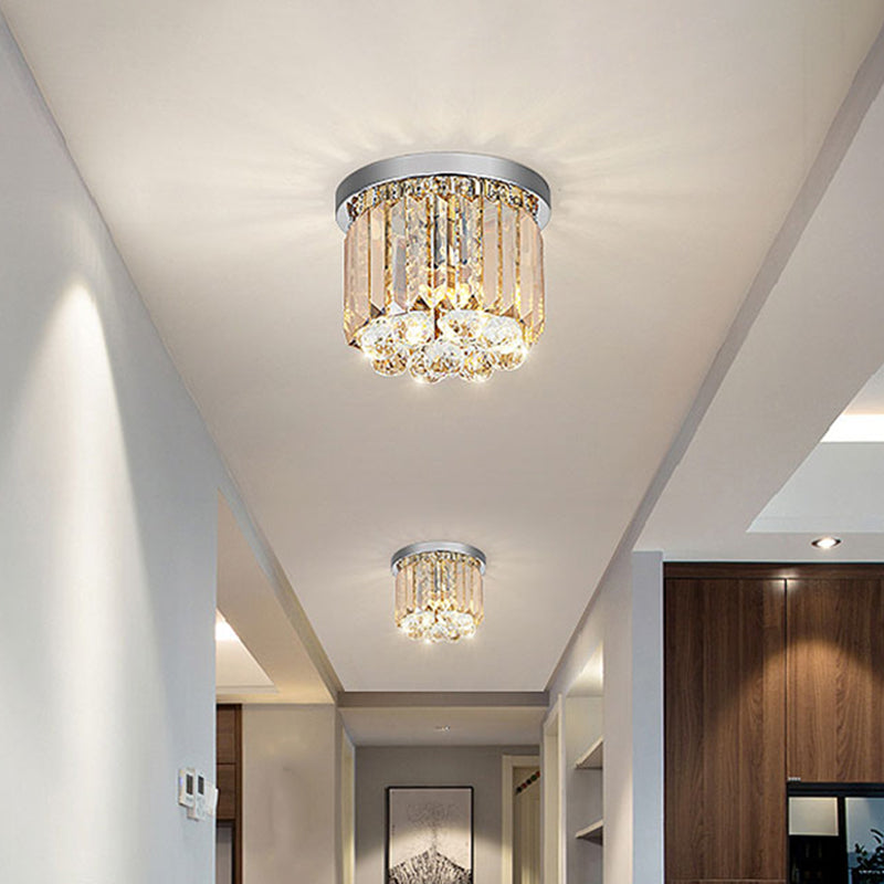 Modern Led Chrome Flush Mount Ceiling Lamp - Crystal Cylinder Light Fixture (8’/12’ Dia)