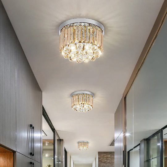 Modern Led Chrome Flush Mount Ceiling Lamp - Crystal Cylinder Light Fixture (8’/12’ Dia)