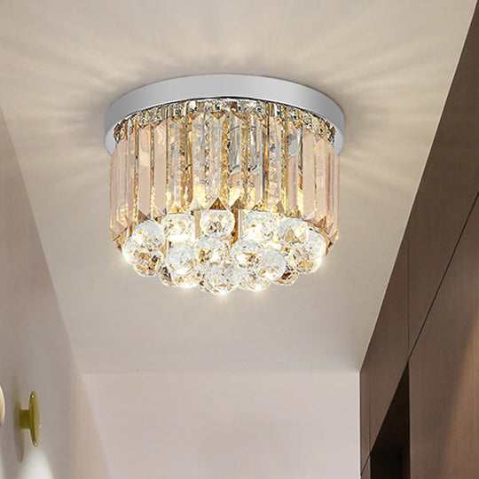 Modern Led Chrome Flush Mount Ceiling Lamp - Crystal Cylinder Light Fixture (8’/12’ Dia)