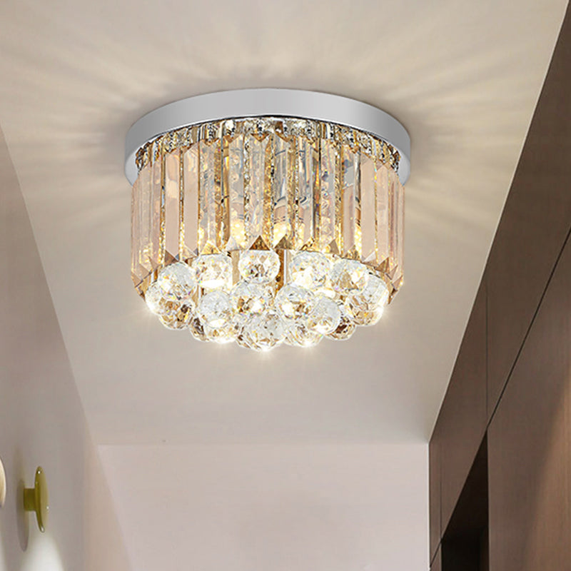Modern Led Chrome Flush Mount Ceiling Lamp - Crystal Cylinder Light Fixture (8/12 Dia)