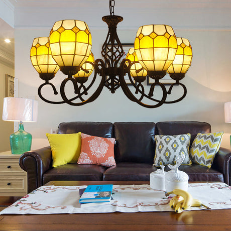 Vintage Oval Pendant Chandelier Lamp - 6/8 Lights Curved Arm & Brown Glass Design For Living Room 6