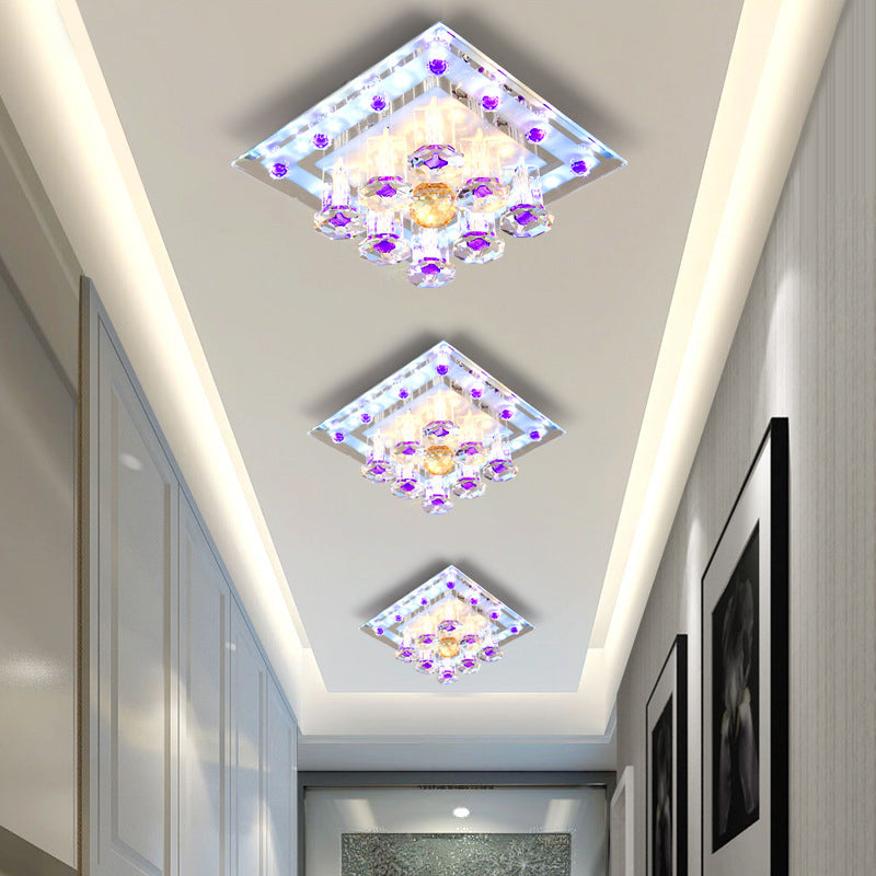 Contemporary Purple Crystal Ceiling Light - 7’/9.5’ Flush Mount Led For Corridor In Warm/White