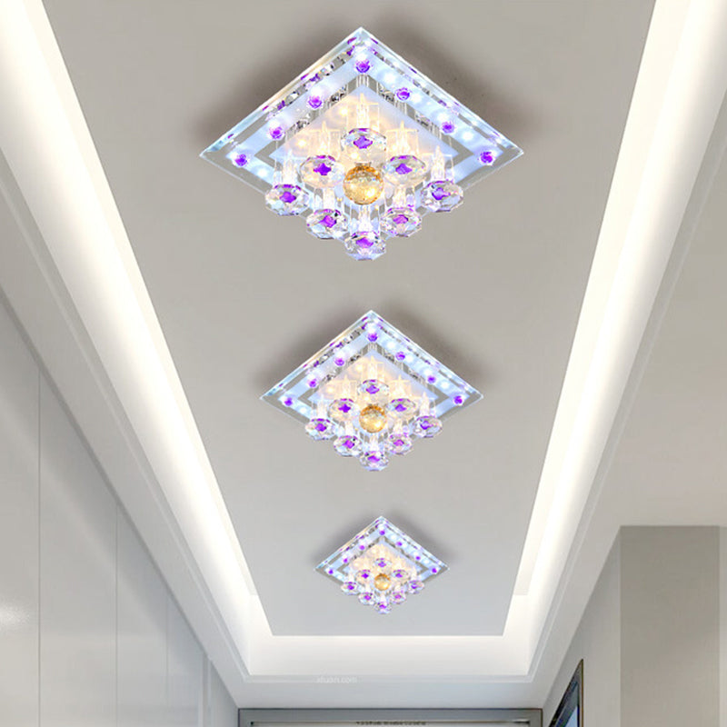 Contemporary Purple Crystal Ceiling Light - 7’/9.5’ Flush Mount Led For Corridor In Warm/White