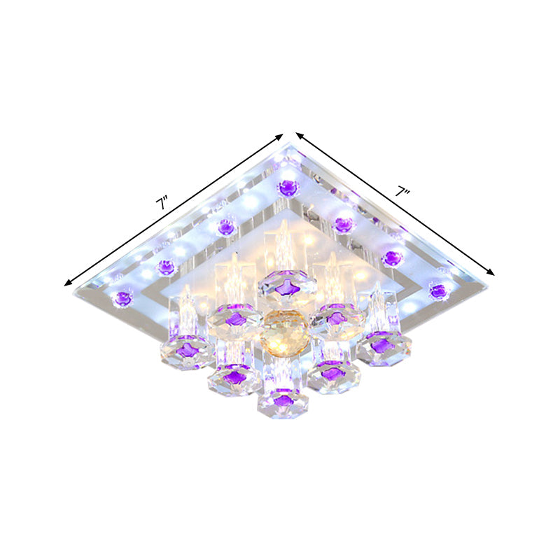 Contemporary Purple Crystal Ceiling Light - 7’/9.5’ Flush Mount Led For Corridor In Warm/White