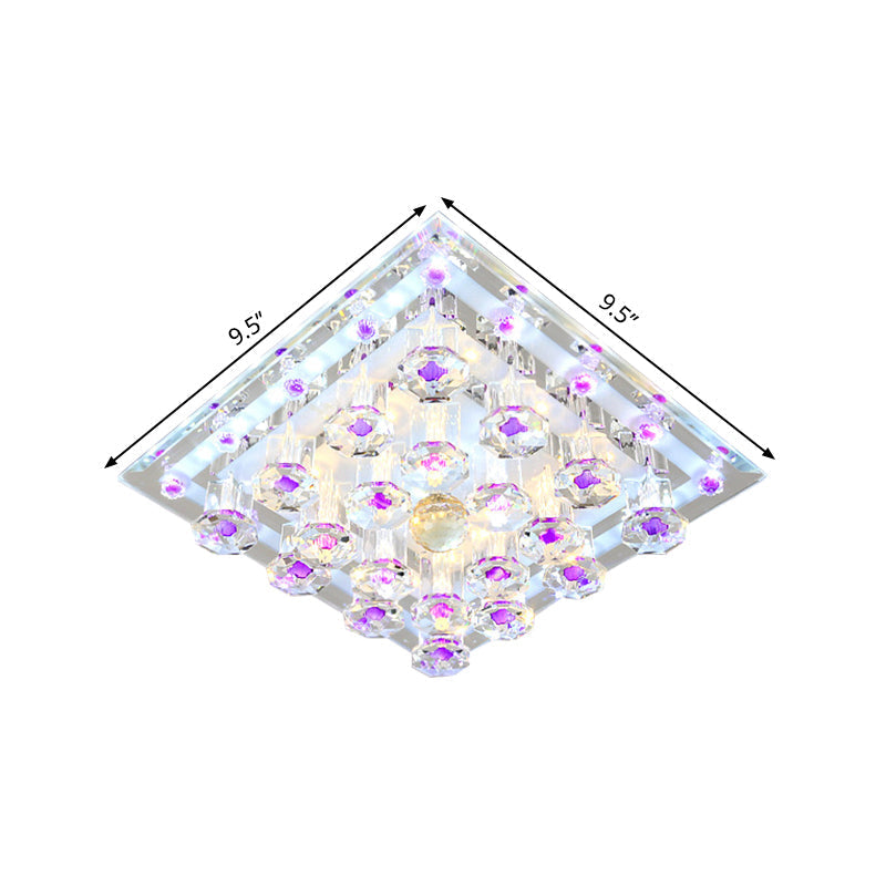 Contemporary Purple Crystal Ceiling Light - 7’/9.5’ Flush Mount Led For Corridor In Warm/White